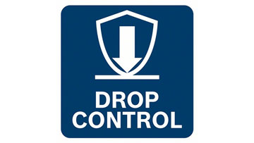 Sebuah papan biru dengan panah ke bawah dan teks "DROP CONTROL".