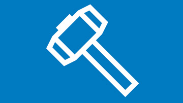 Palu putih di latar belakang biru, melambangkan Bosch Professional.