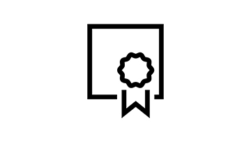 Sebuah simbol hitam menunjukkan sertifikat dengan segel.