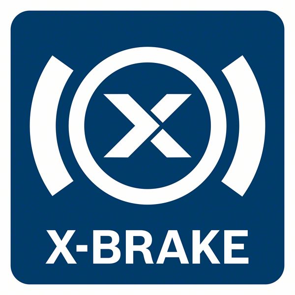 Logo dengan latar belakang biru dan simbol X-BRAKE putih.