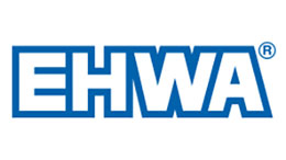 Logo EHWA berwarna biru, jelas dan modern, di latar belakang putih.