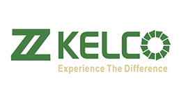 Logo Kelco dengan tulisan hijau dan elemen grafis.