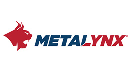 Logo Metalynx, merah dan biru, dengan kepala lynx yang distilisasi.