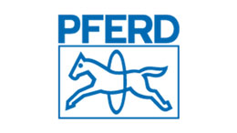 Logo PFERD dengan kuda bergaya dan tulisan biru.