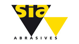 Logo Sia Abrasives berwarna kuning dan hitam dengan bentuk geometris.
